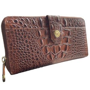 Rioni Isla Button Zip Croc Embossed Leather Wallet